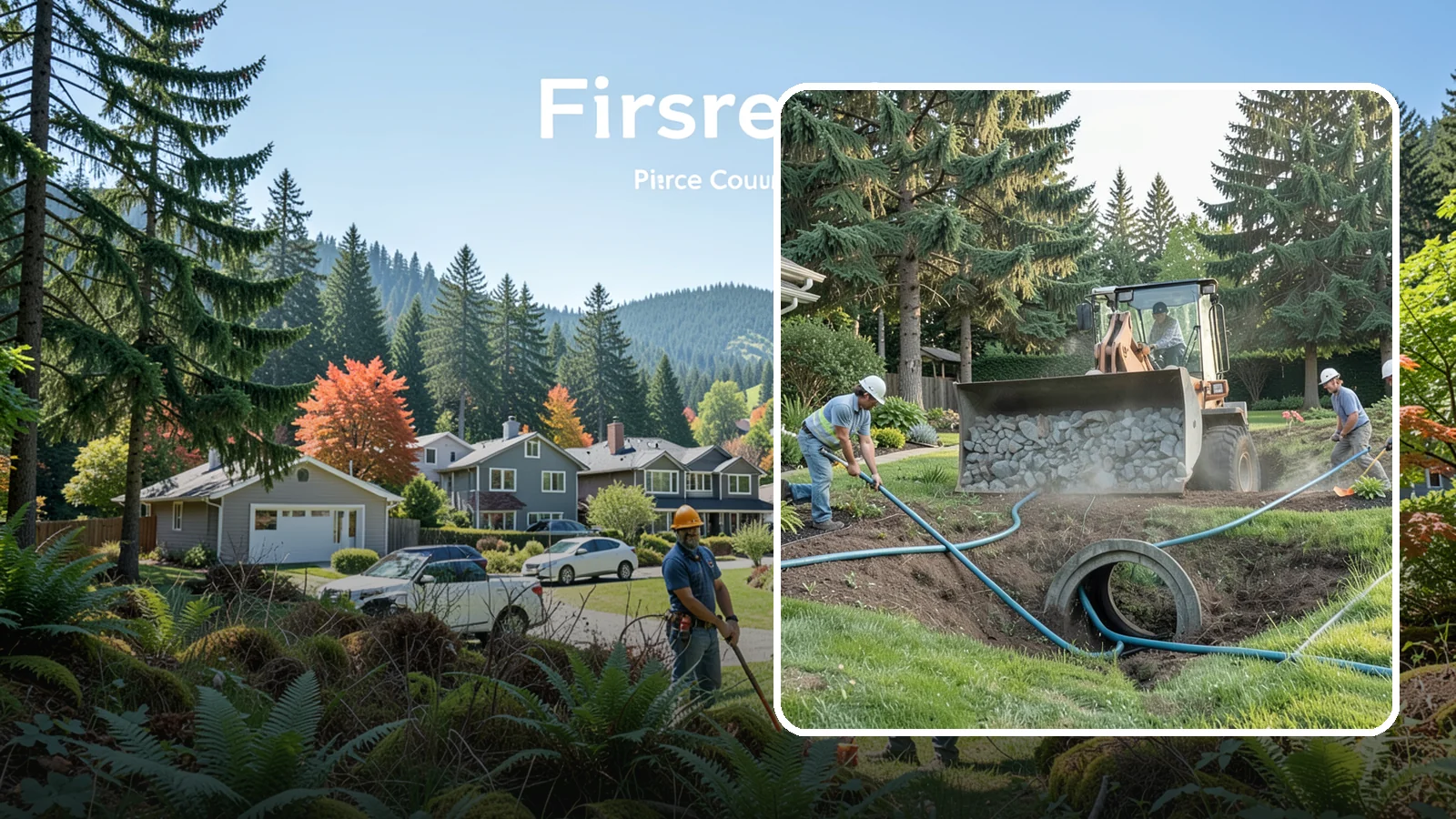 Drainage Solutions in Fircrest, Pierce County, WA - Custom drainage systems that eliminate standing water, soggy lawns, and water pooling around your home.