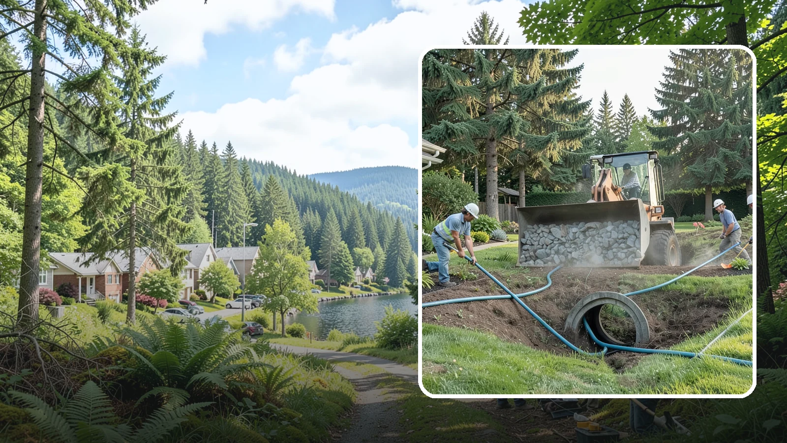 Drainage Solutions in Lake Forest Park, King County, WA - Custom drainage systems that eliminate standing water, soggy lawns, and water pooling around your home.