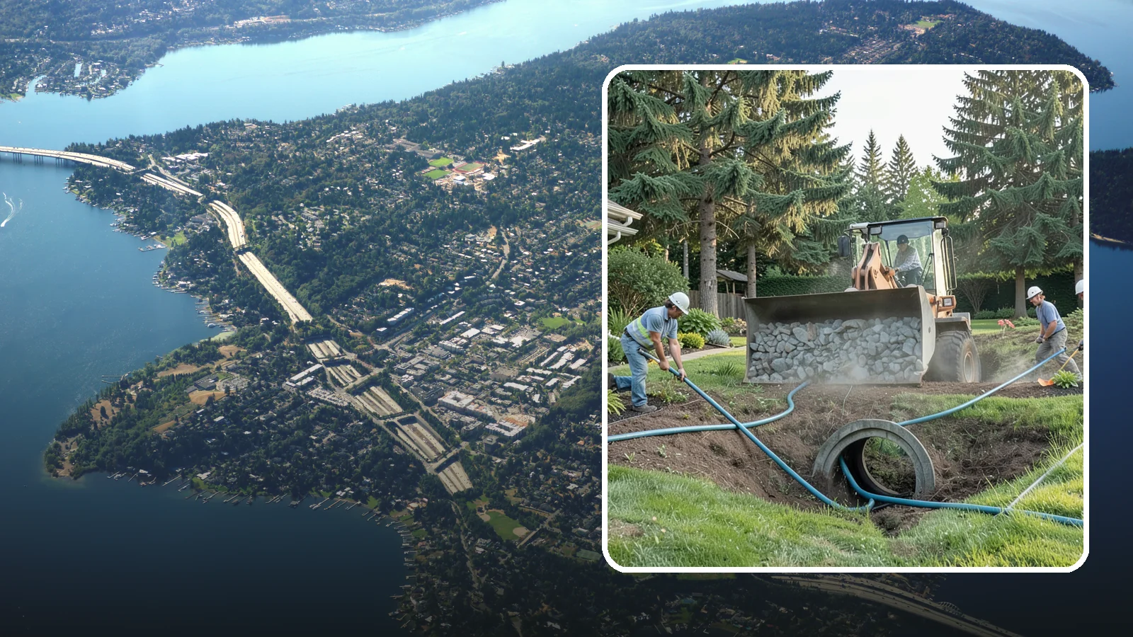 Drainage Solutions in Mercer Island, King County, WA - Custom drainage systems that eliminate standing water, soggy lawns, and water pooling around your home.