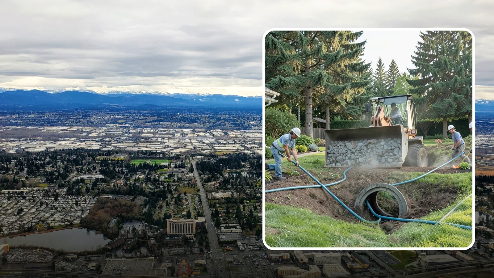 Drainage Solutions in SeaTac, King County, WA - Custom drainage systems that eliminate standing water, soggy lawns, and water pooling around your home.