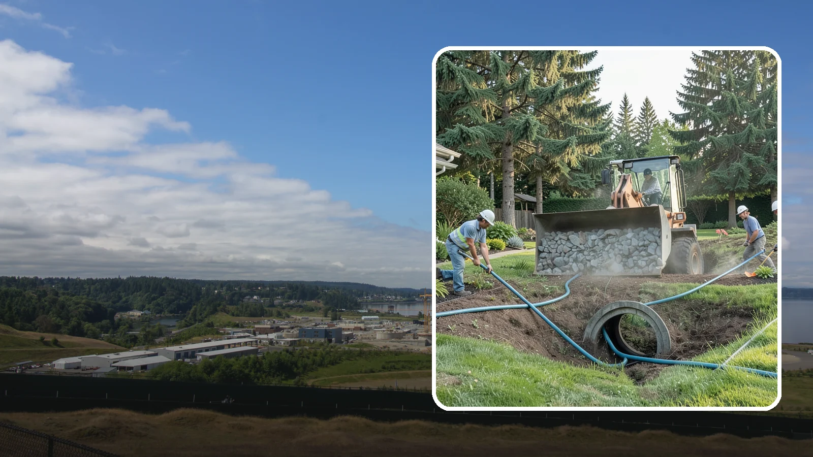 Drainage Solutions in University Place, Pierce County, WA - Custom drainage systems that eliminate standing water, soggy lawns, and water pooling around your home.