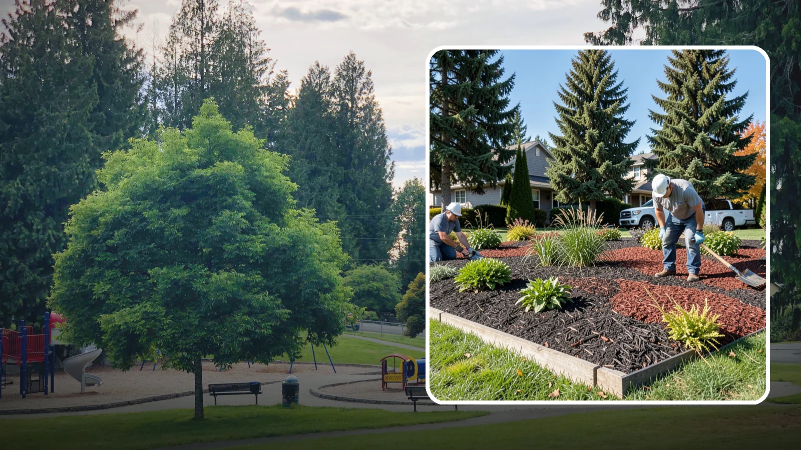 Dyed Mulch Installation in Bonney Lake, Pierce County, WA - We install colorfast dyed mulch in rich black, brown, or red tones that hold their color through the season.
