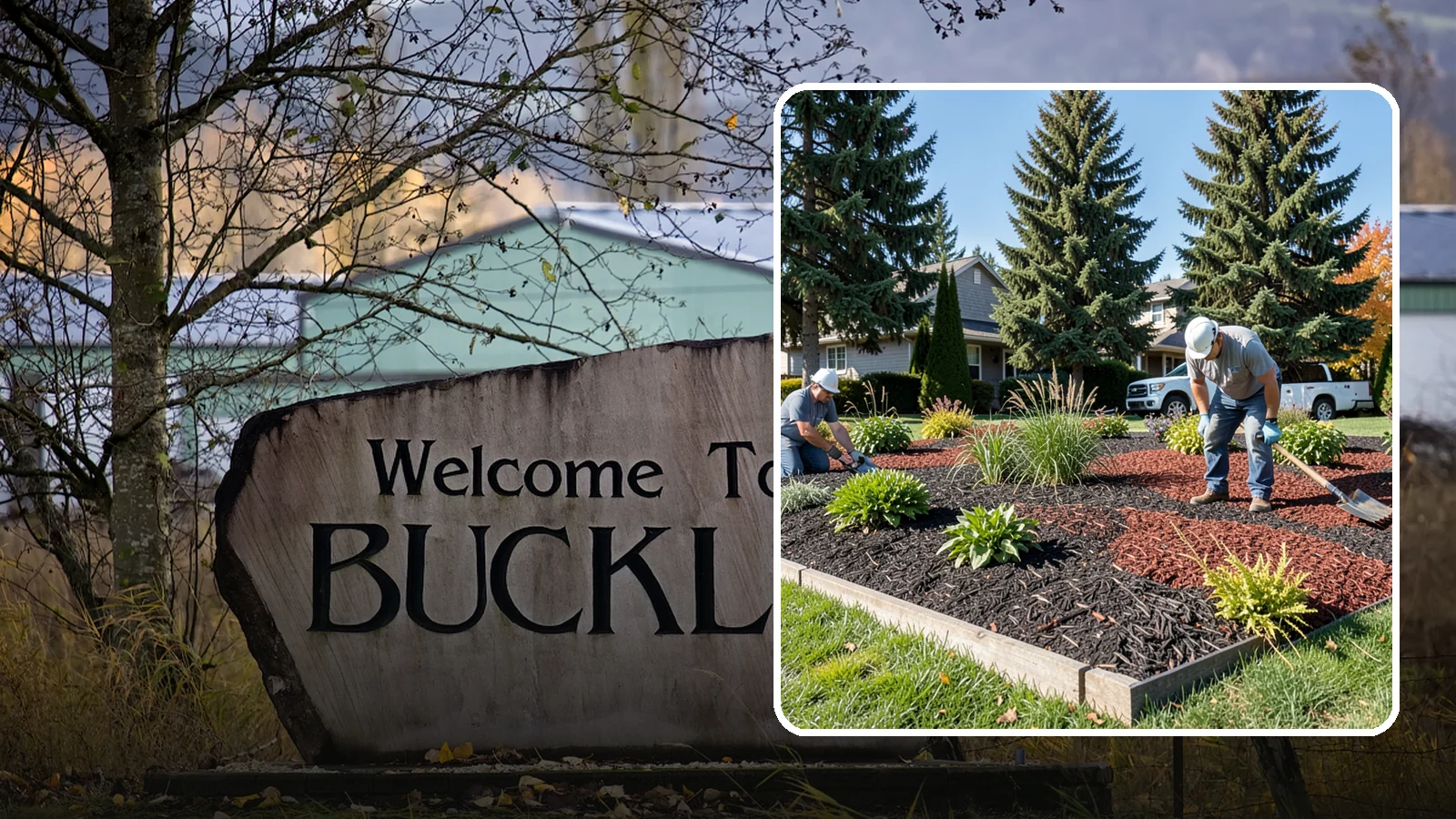 Dyed Mulch Installation in Buckley, Pierce County, WA - We install colorfast dyed mulch in rich black, brown, or red tones that hold their color through the season.