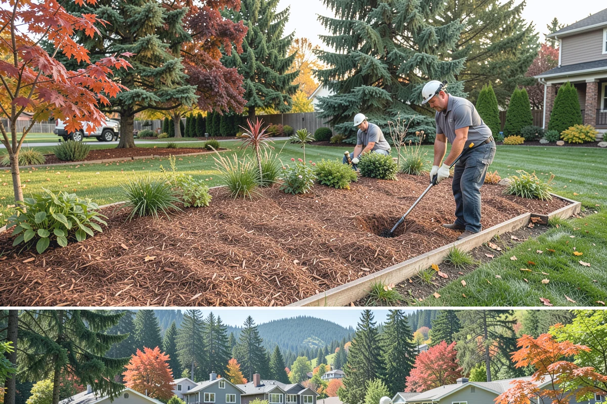 Dyed Mulch Installation in Fircrest, Pierce County, WA - Apply dyed mulch in spring for maximum color impact through summer, with an optional light fall top-up to carry the look into...