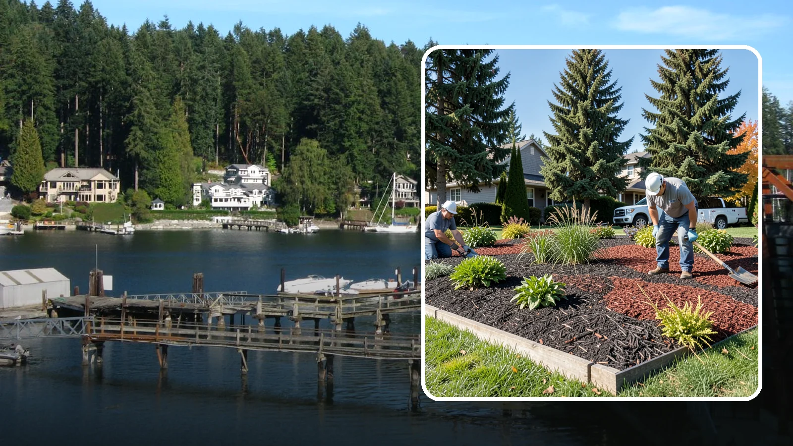 Dyed Mulch Installation in Gig Harbor, Pierce County, WA - We install colorfast dyed mulch in rich black, brown, or red tones that hold their color through the season.