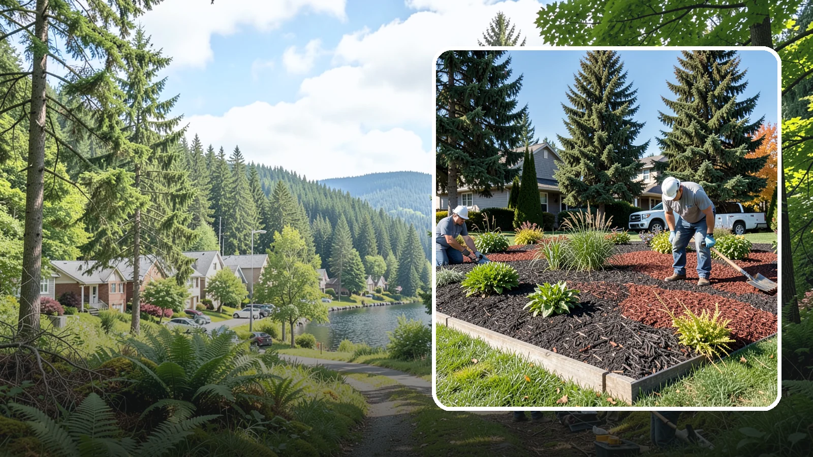 Dyed Mulch Installation in Lake Forest Park, King County, WA - We install colorfast dyed mulch in rich black, brown, or red tones that hold their color through the season.