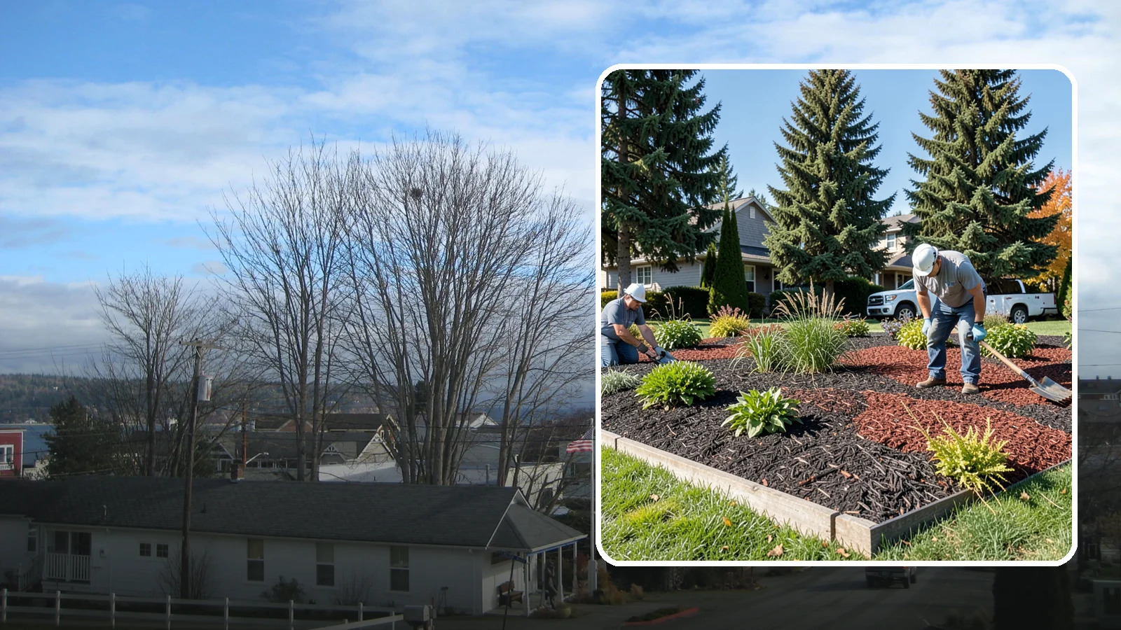 Dyed Mulch Installation in Langley, Island County, WA - We install colorfast dyed mulch in rich black, brown, or red tones that hold their color through the season.