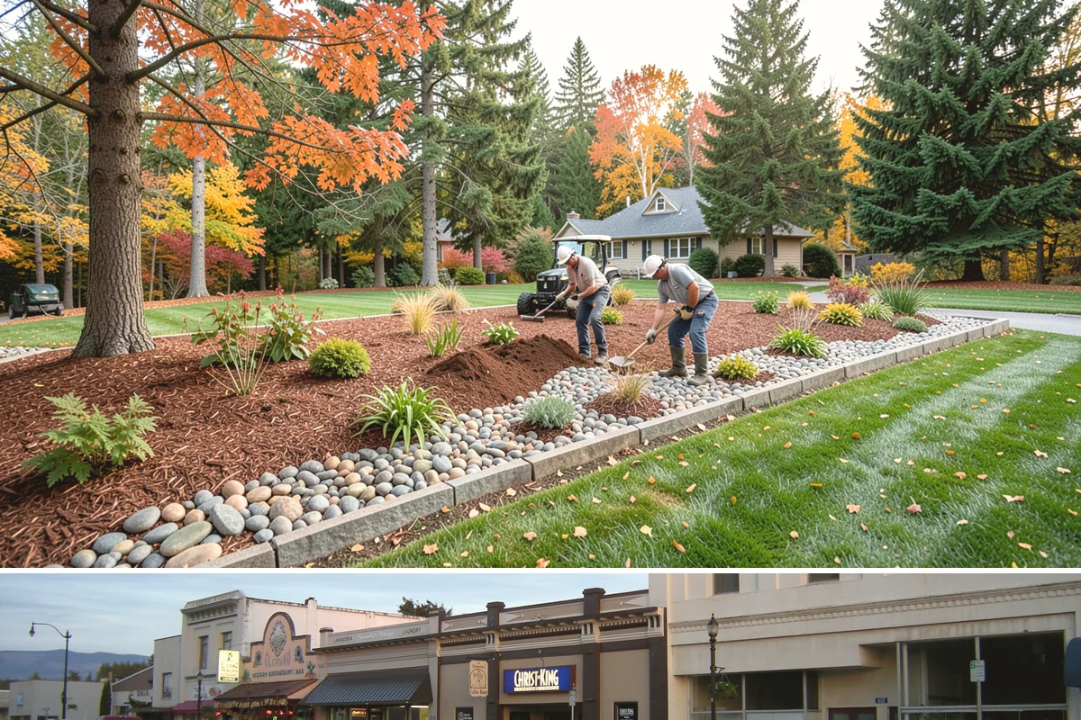Estate Maintenance in Burlington, Skagit County, WA - Provided year-round on a recurring schedule, with heavier mowing and bed work spring through fall and moss, drainage, and pruning...