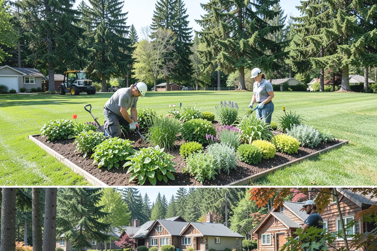Estate Maintenance in Edgewood, Pierce County, WA - Provided year-round on a recurring schedule, with heavier mowing and bed work spring through fall and moss, drainage, and pruning...