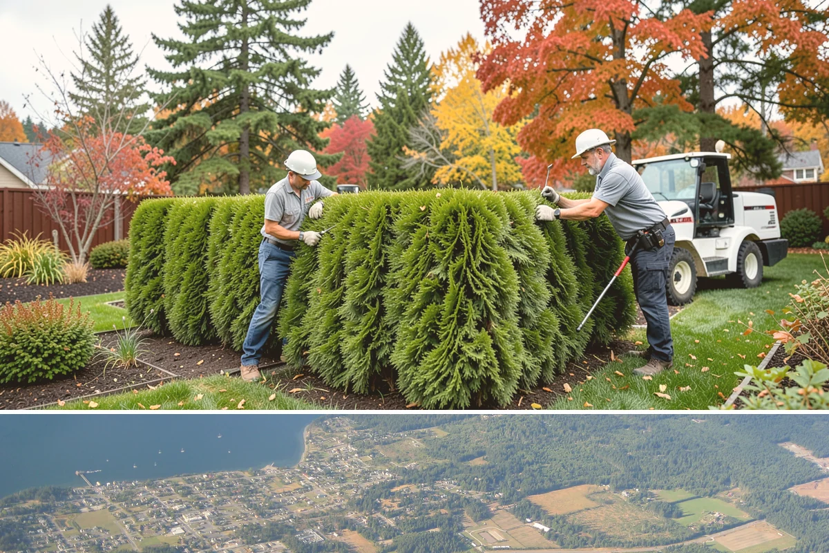 Evergreen Pruning in Coupeville, Island County, WA - Conifer candles are pinched in late spring, while most structural evergreen pruning is done in late winter across the Sound.