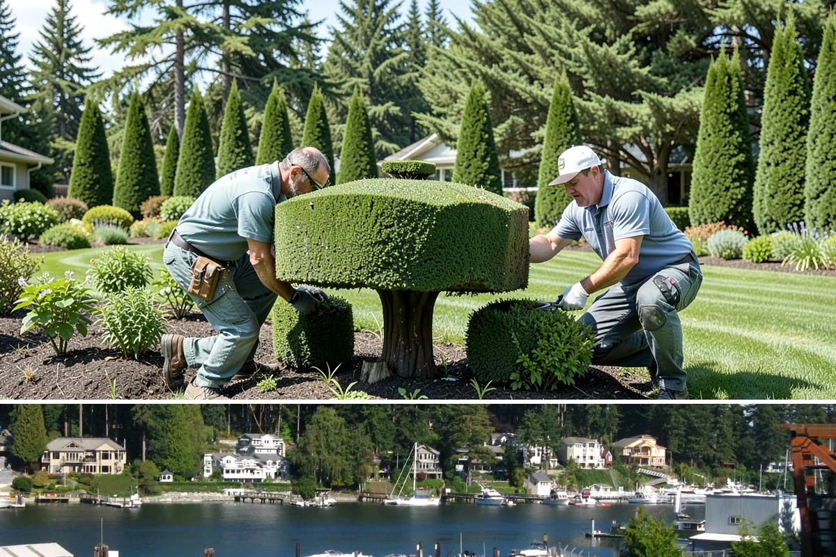 Evergreen Pruning in Gig Harbor, Pierce County, WA - Conifer candles are pinched in late spring, while most structural evergreen pruning is done in late winter across the Sound.
