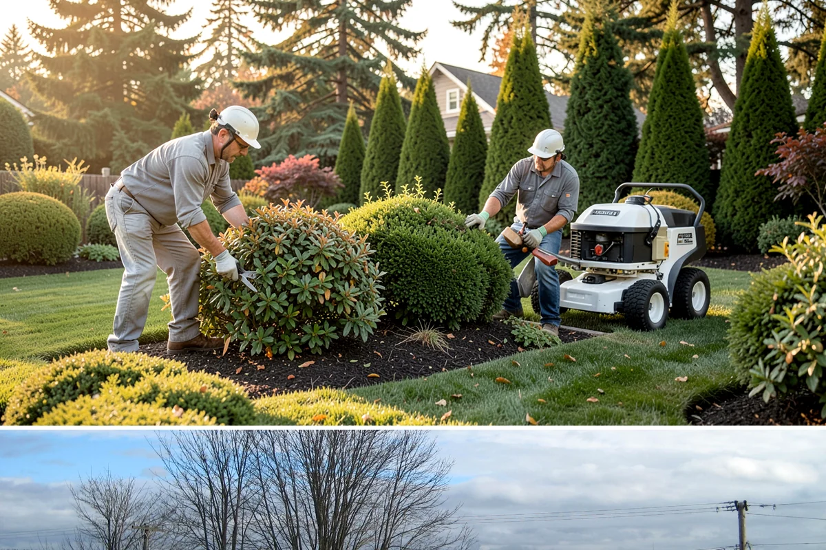 Evergreen Pruning in Langley, Island County, WA - Conifer candles are pinched in late spring, while most structural evergreen pruning is done in late winter across the Sound.