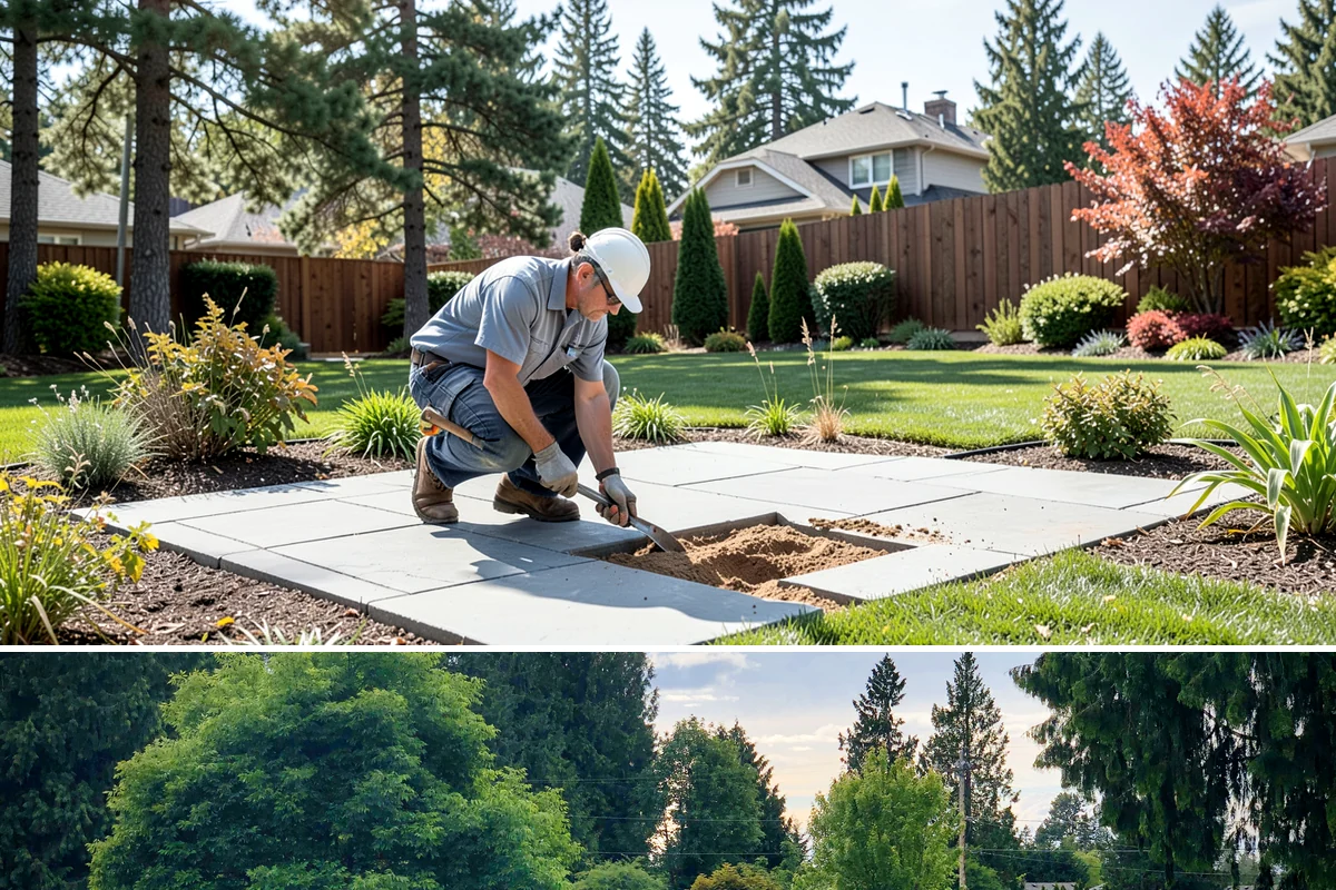 Exposed Aggregate Concrete in Bonney Lake, Pierce County, WA - Warm, dry summer weather gives the precise cure timing needed to expose aggregate evenly and seal it before rain returns.
