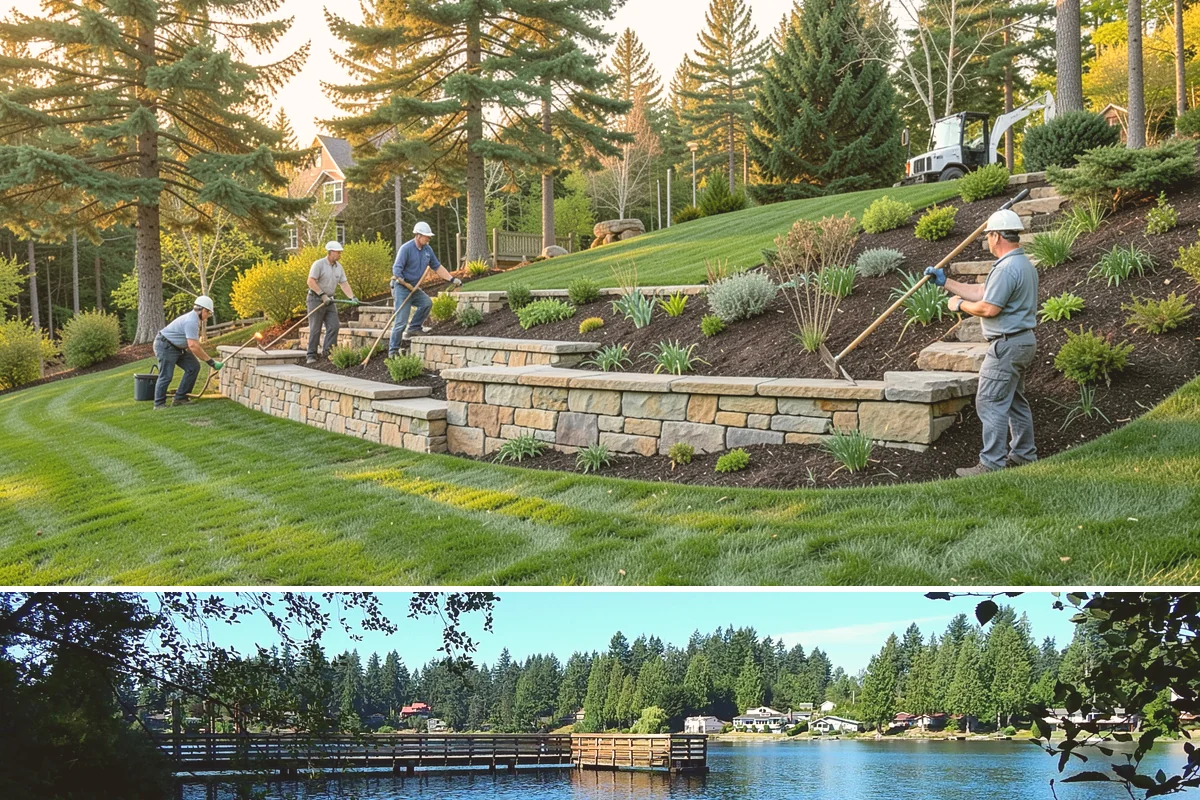 Exposed Aggregate Concrete in Federal Way, King County, WA - Warm, dry summer weather gives the precise cure timing needed to expose aggregate evenly and seal it before rain returns.