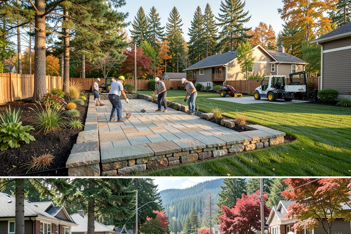 Exposed Aggregate Concrete in Hunts Point, King County, WA - Warm, dry summer weather gives the precise cure timing needed to expose aggregate evenly and seal it before rain returns.