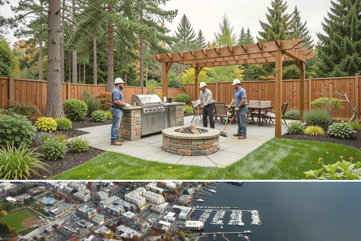 Exposed Aggregate Concrete in Kirkland, King County, WA - Warm, dry summer weather gives the precise cure timing needed to expose aggregate evenly and seal it before rain returns.