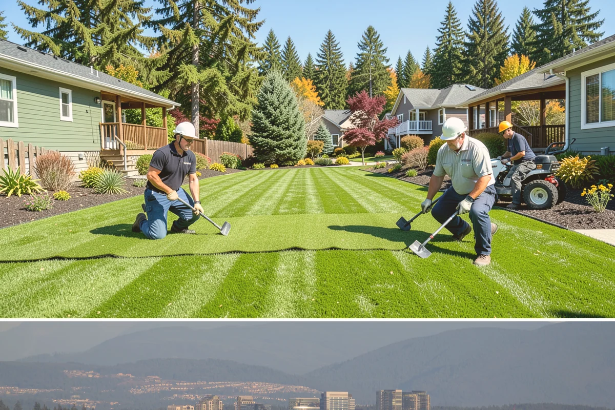 Exposed Aggregate Concrete in Medina, King County, WA - Warm, dry summer weather gives the precise cure timing needed to expose aggregate evenly and seal it before rain returns.