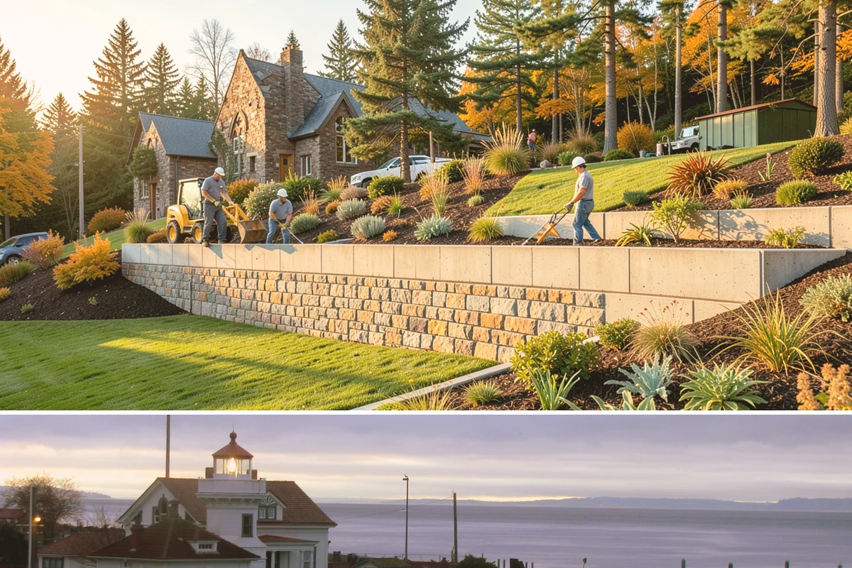 Exposed Aggregate Concrete in Mukilteo, Snohomish County, WA - Warm, dry summer weather gives the precise cure timing needed to expose aggregate evenly and seal it before rain returns.