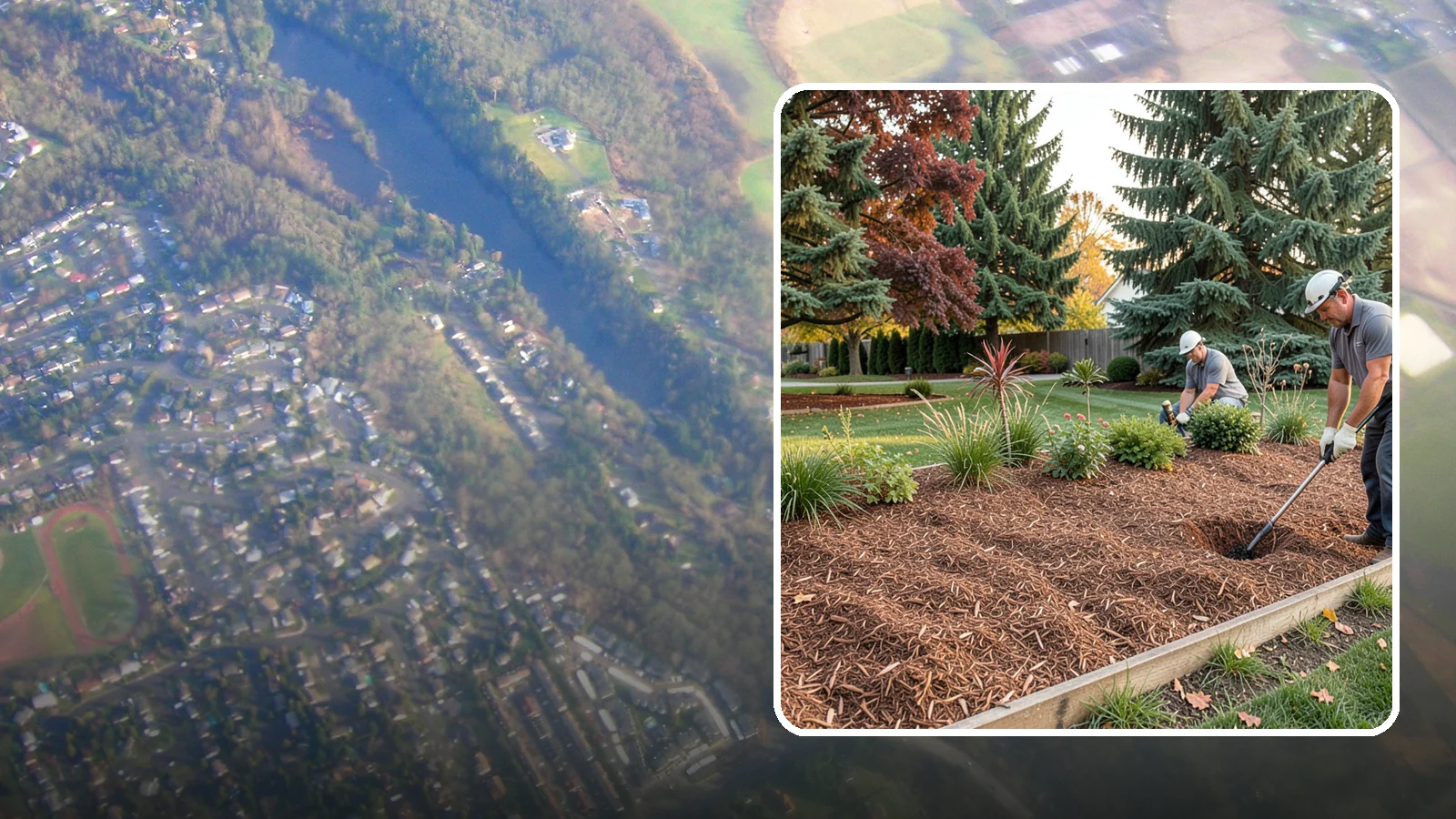 Fir Bark Installation in Algona, King County, WA - We install chunky Douglas fir bark that drains beautifully and gives large beds a rugged, natural texture.