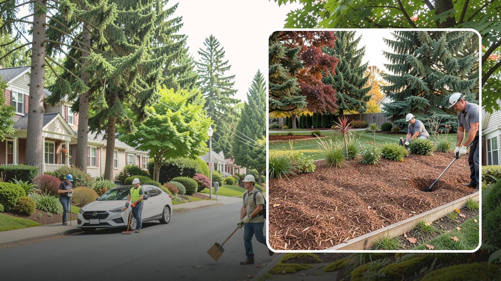 Fir Bark Installation in Beaux Arts Village, King County, WA - We install chunky Douglas fir bark that drains beautifully and gives large beds a rugged, natural texture.
