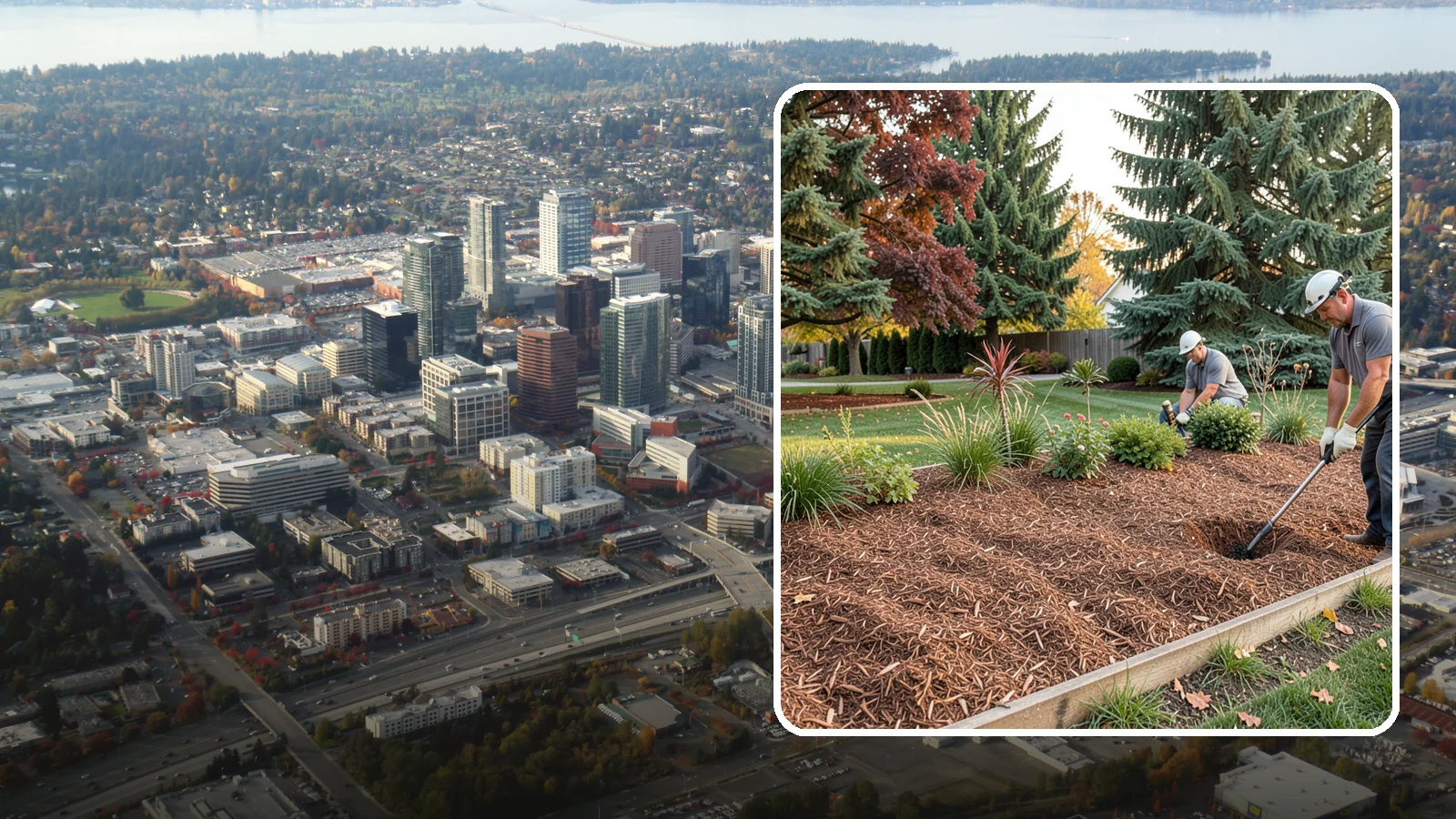 Fir Bark Installation in Bellevue, King County, WA - We install chunky Douglas fir bark that drains beautifully and gives large beds a rugged, natural texture.