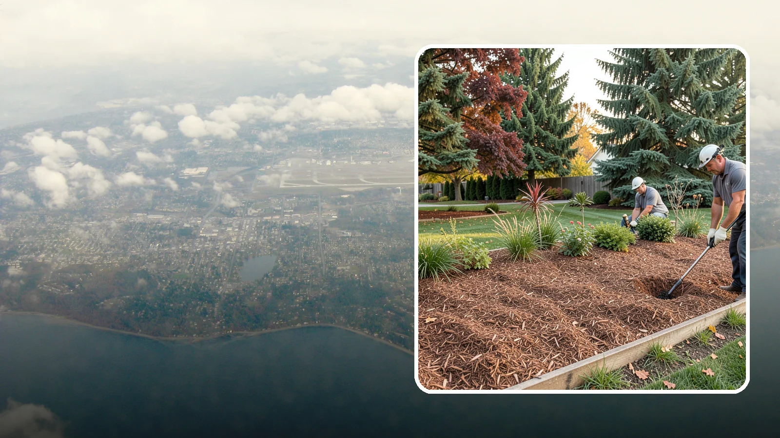 Fir Bark Installation in Burien, King County, WA - We install chunky Douglas fir bark that drains beautifully and gives large beds a rugged, natural texture.