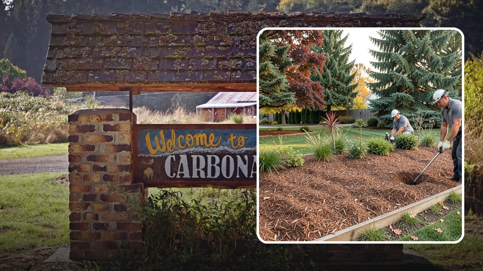 Fir Bark Installation in Carbonado, Pierce County, WA - We install chunky Douglas fir bark that drains beautifully and gives large beds a rugged, natural texture.
