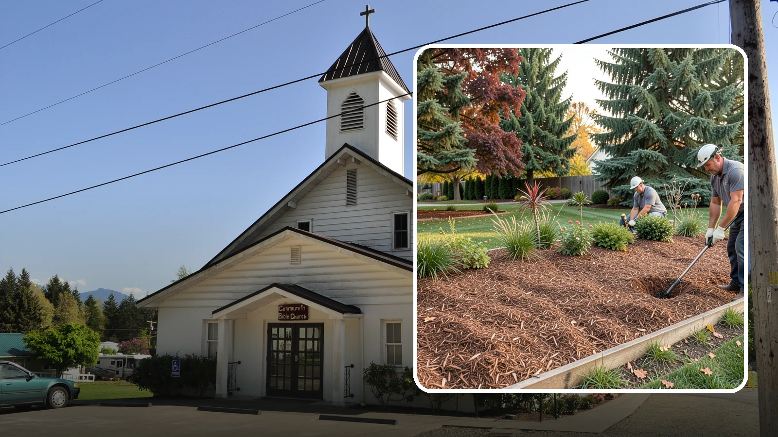 Fir Bark Installation in Concrete, Skagit County, WA - We install chunky Douglas fir bark that drains beautifully and gives large beds a rugged, natural texture.