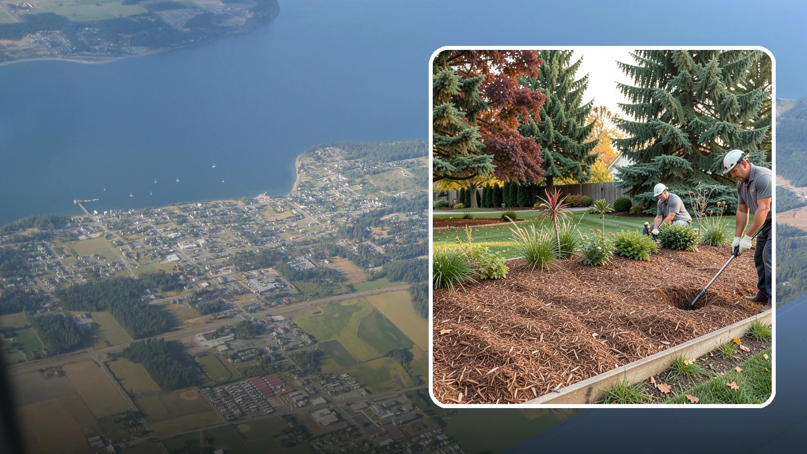 Fir Bark Installation in Coupeville, Island County, WA - We install chunky Douglas fir bark that drains beautifully and gives large beds a rugged, natural texture.