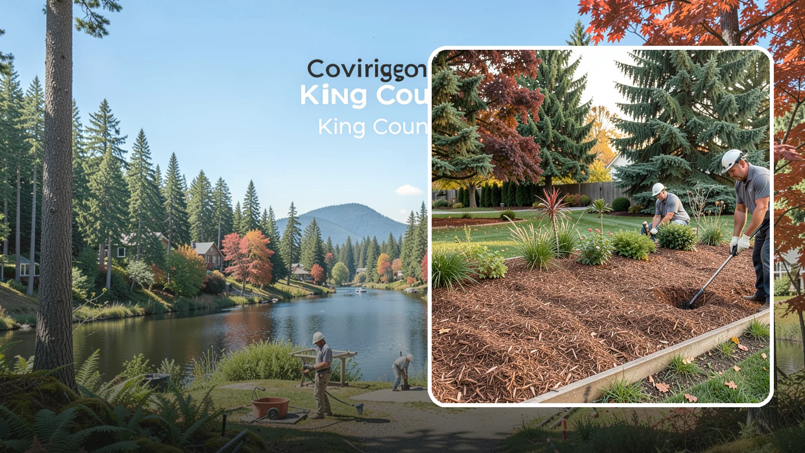 Fir Bark Installation in Covington, King County, WA - We install chunky Douglas fir bark that drains beautifully and gives large beds a rugged, natural texture.