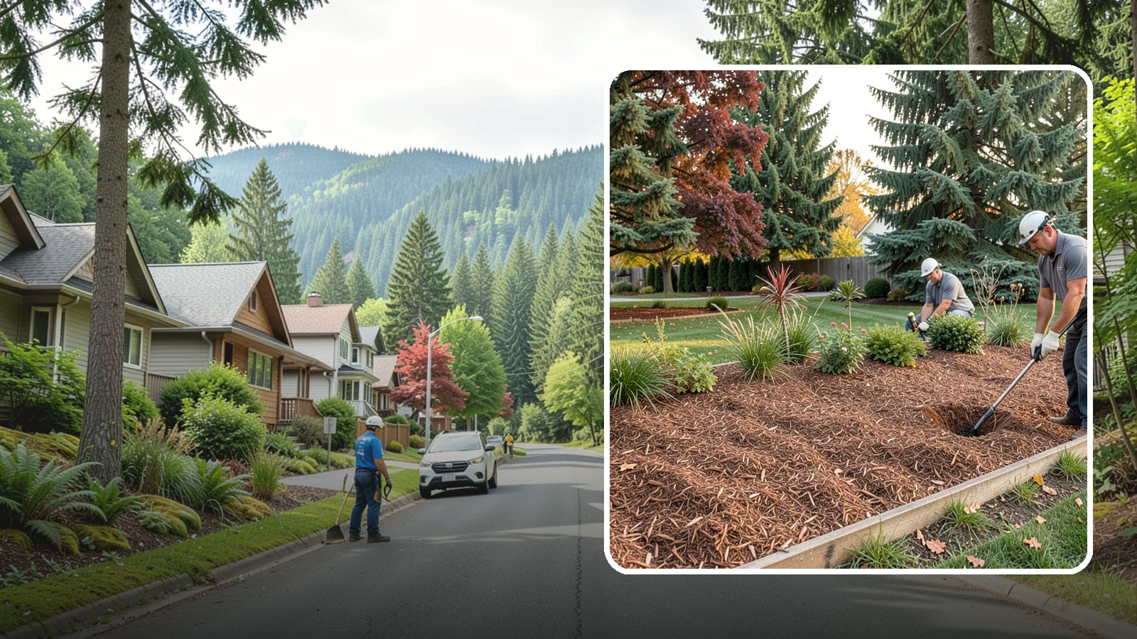 Fir Bark Installation in Darrington, Snohomish County, WA - We install chunky Douglas fir bark that drains beautifully and gives large beds a rugged, natural texture.