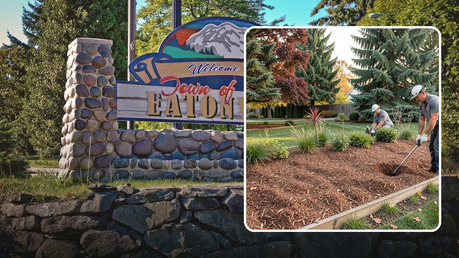 Fir Bark Installation in Eatonville, Pierce County, WA - We install chunky Douglas fir bark that drains beautifully and gives large beds a rugged, natural texture.