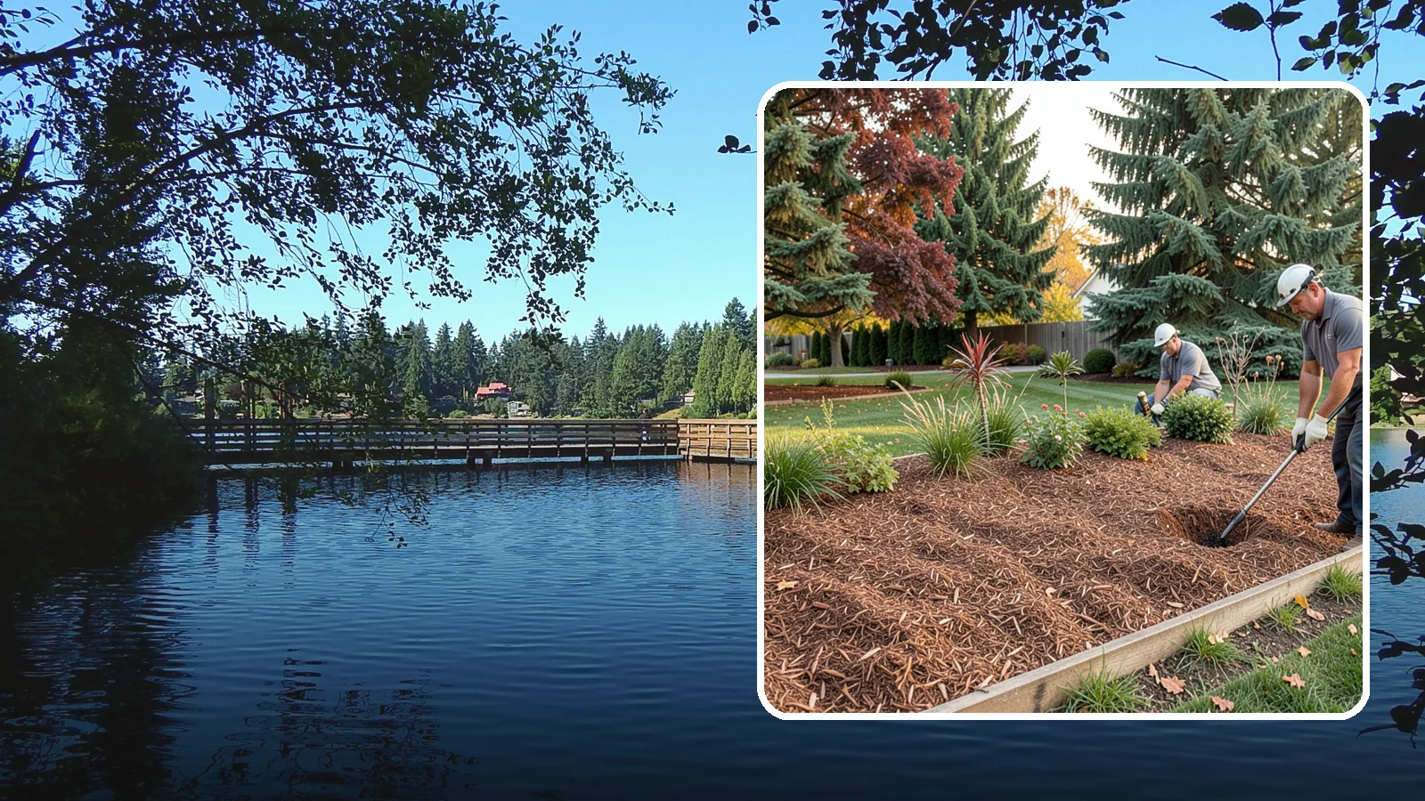 Fir Bark Installation in Federal Way, King County, WA - We install chunky Douglas fir bark that drains beautifully and gives large beds a rugged, natural texture.