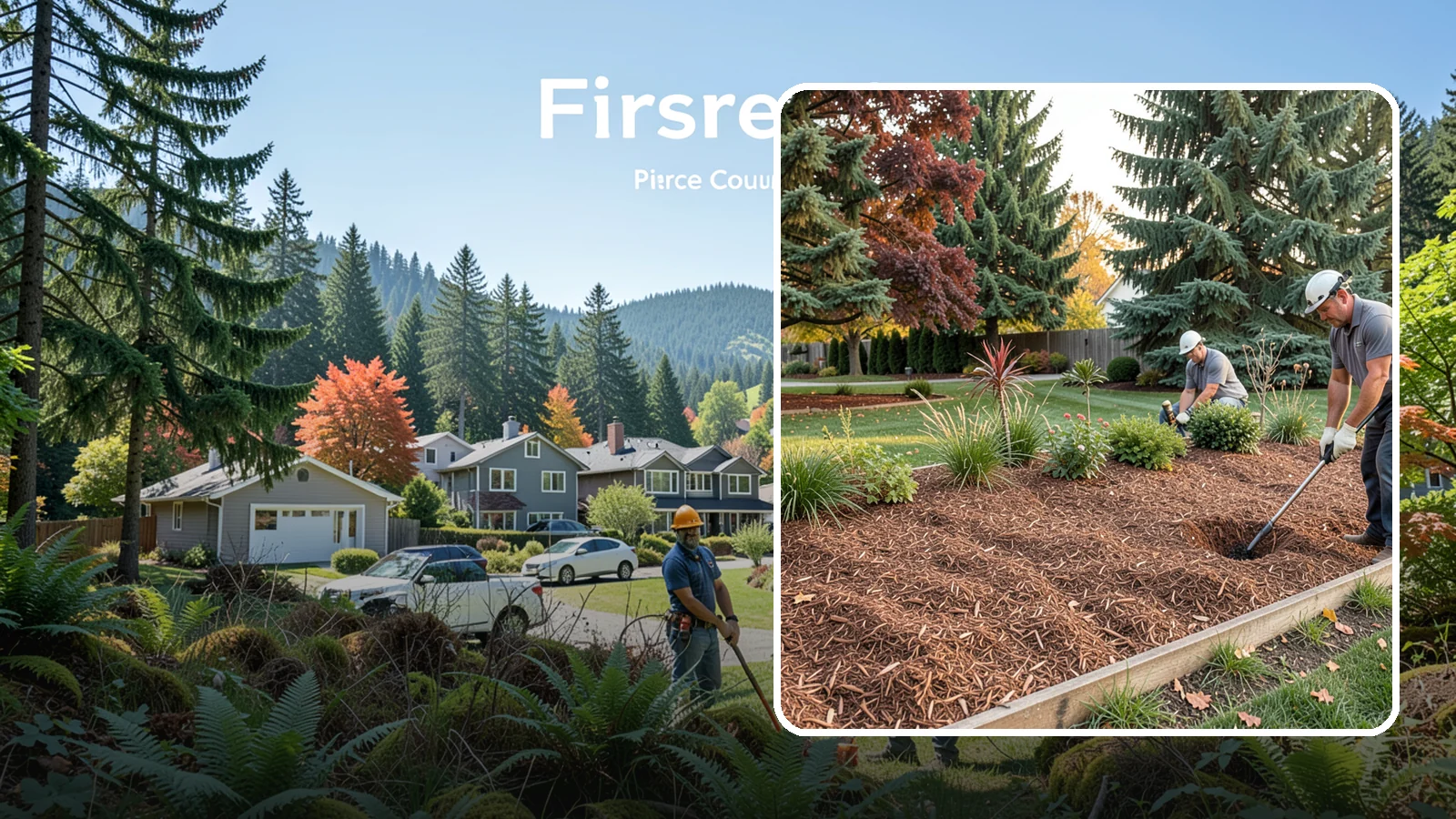 Fir Bark Installation in Fircrest, Pierce County, WA - We install chunky Douglas fir bark that drains beautifully and gives large beds a rugged, natural texture.