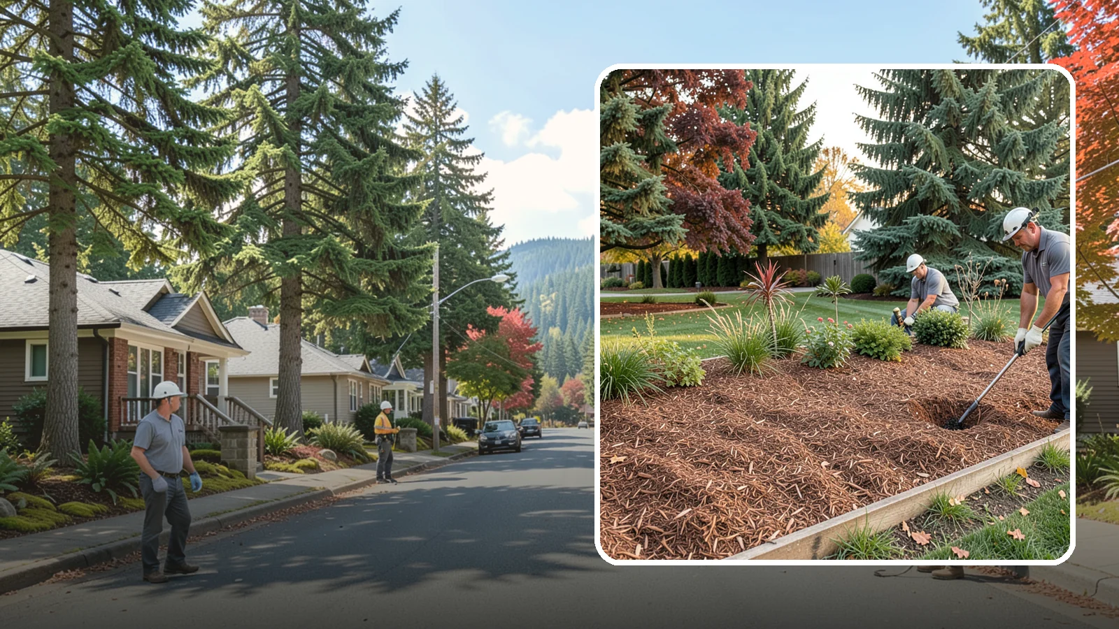 Fir Bark Installation in Hunts Point, King County, WA - We install chunky Douglas fir bark that drains beautifully and gives large beds a rugged, natural texture.