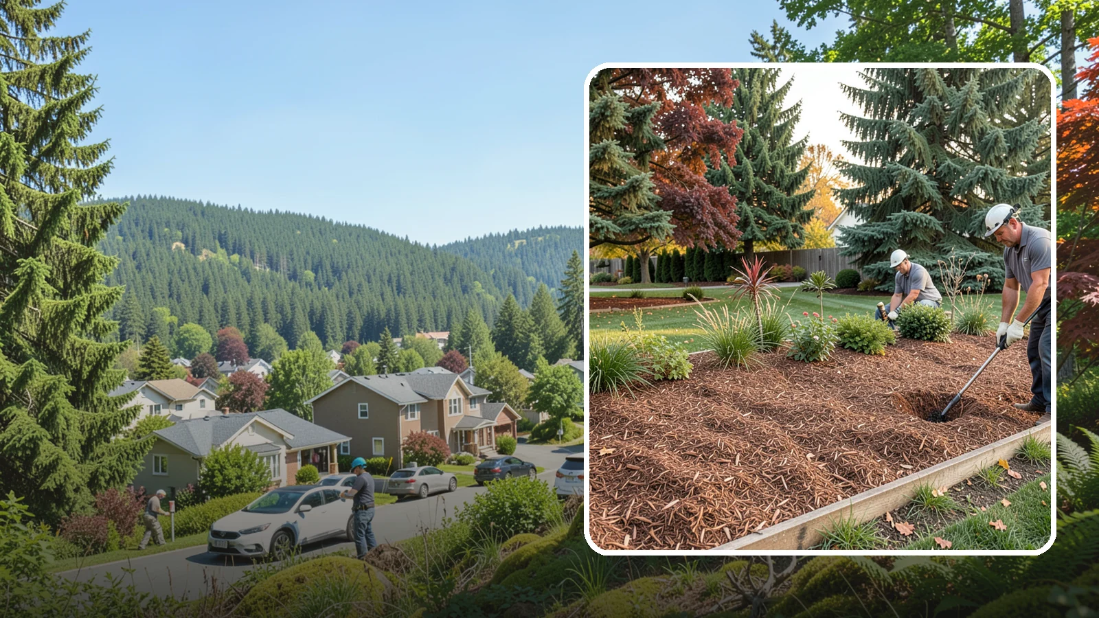 Fir Bark Installation in Index, Snohomish County, WA - We install chunky Douglas fir bark that drains beautifully and gives large beds a rugged, natural texture.