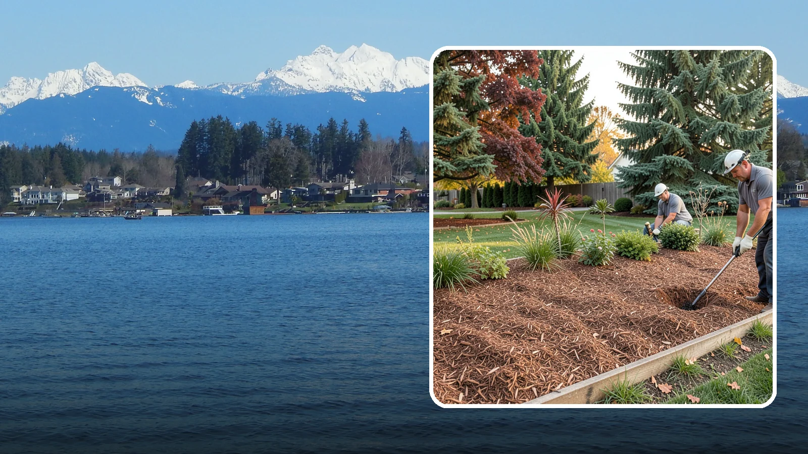 Fir Bark Installation in Lake Stevens, Snohomish County, WA - We install chunky Douglas fir bark that drains beautifully and gives large beds a rugged, natural texture.
