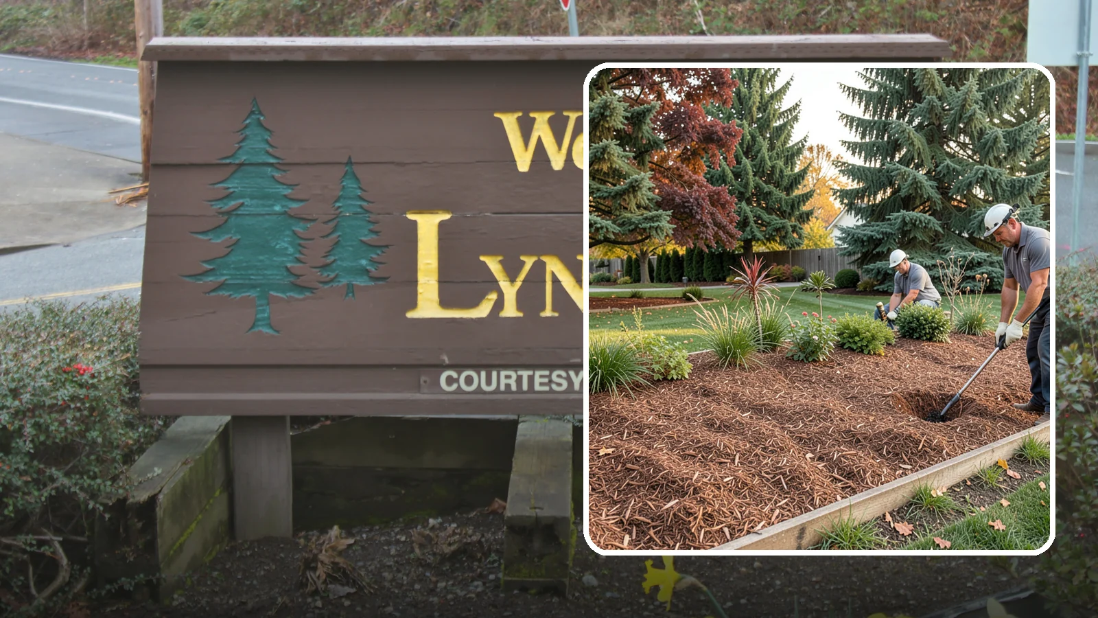 Fir Bark Installation in Lynnwood, Snohomish County, WA - We install chunky Douglas fir bark that drains beautifully and gives large beds a rugged, natural texture.