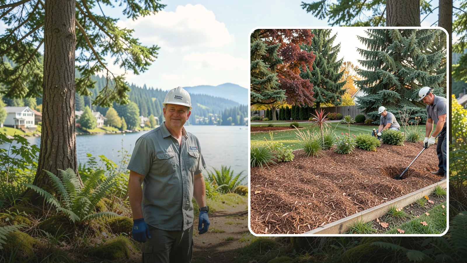 Fir Bark Installation in Milton, King County, WA - We install chunky Douglas fir bark that drains beautifully and gives large beds a rugged, natural texture.