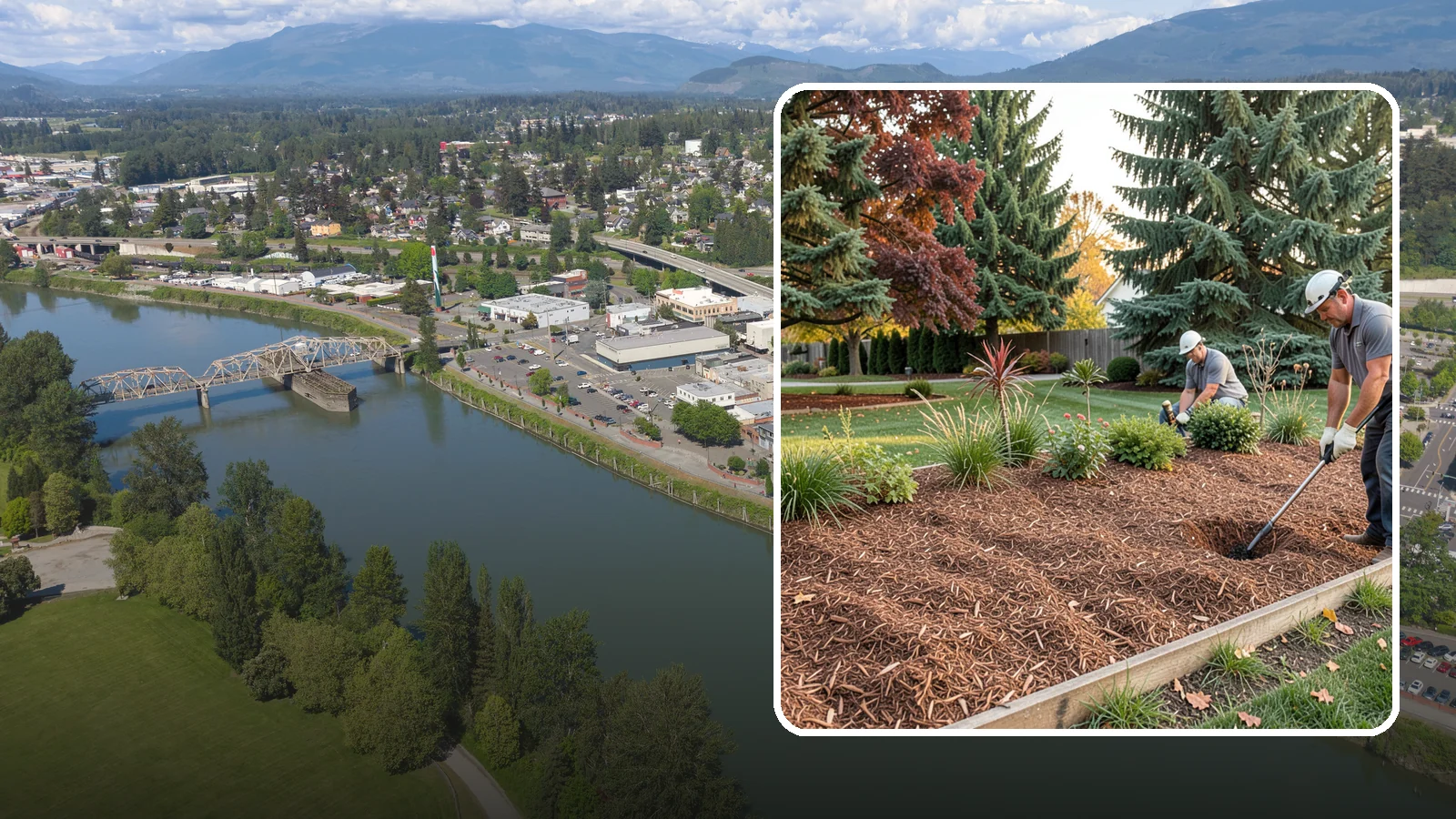 Fir Bark Installation in Mount Vernon, Skagit County, WA - We install chunky Douglas fir bark that drains beautifully and gives large beds a rugged, natural texture.