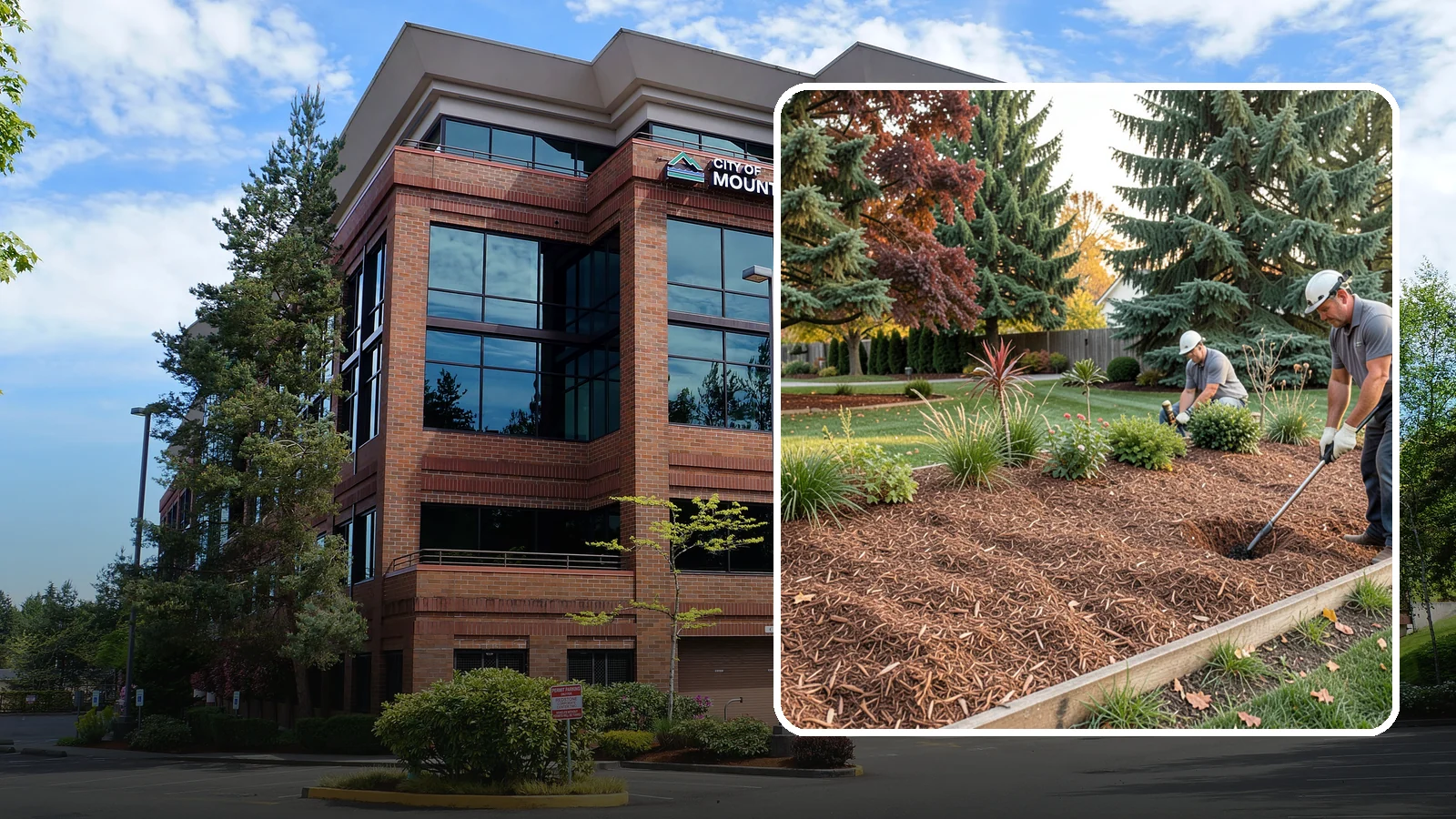 Fir Bark Installation in Mountlake Terrace, Snohomish County, WA - We install chunky Douglas fir bark that drains beautifully and gives large beds a rugged, natural texture.