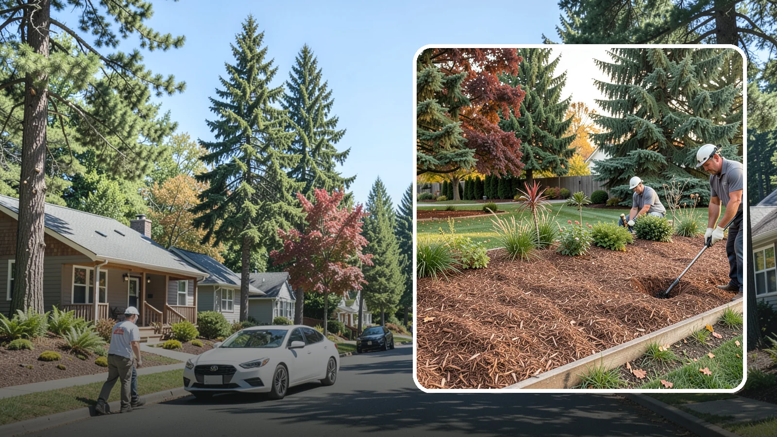 Fir Bark Installation in Orting, Pierce County, WA - We install chunky Douglas fir bark that drains beautifully and gives large beds a rugged, natural texture.
