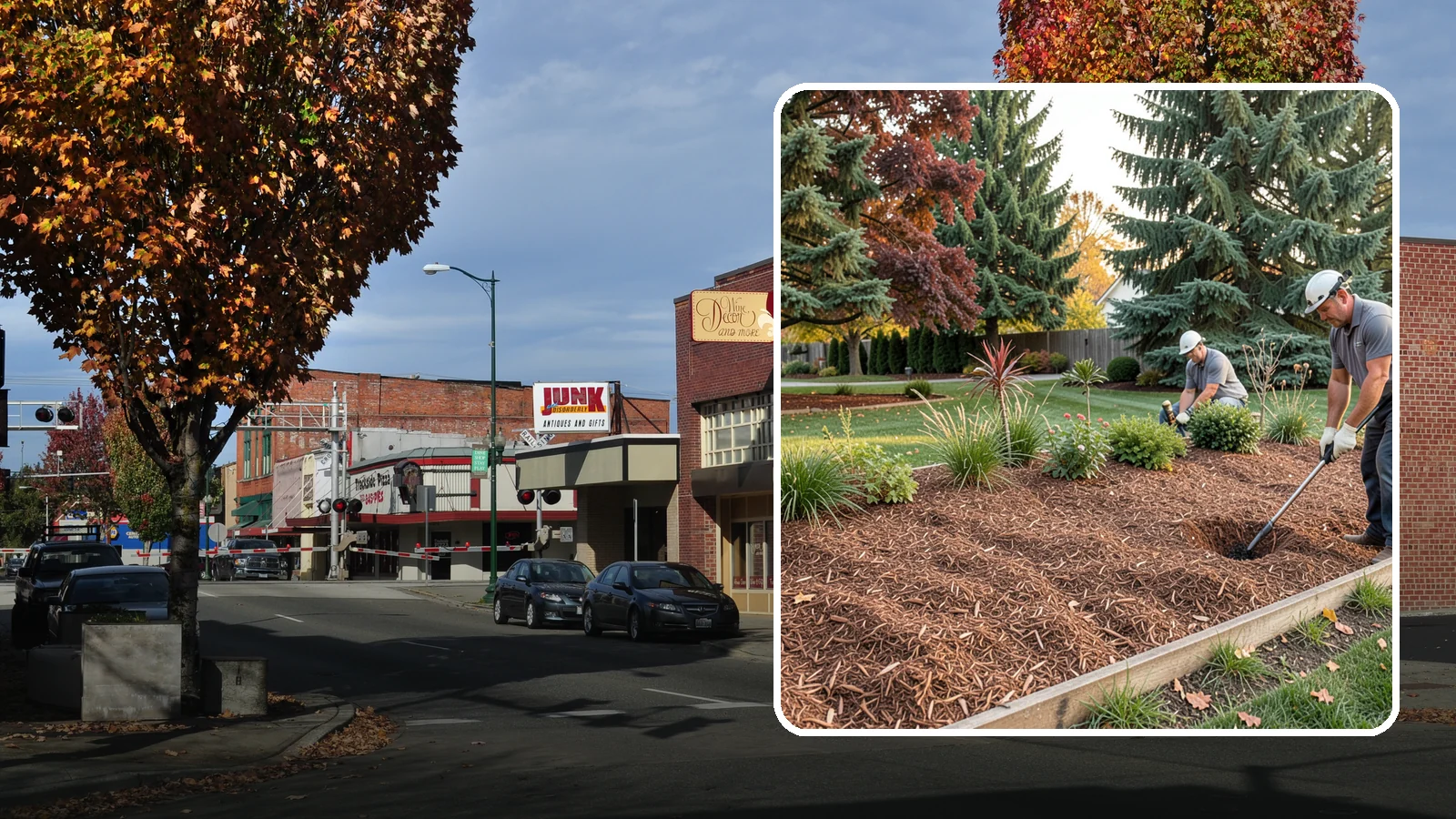 Fir Bark Installation in Puyallup, Pierce County, WA - We install chunky Douglas fir bark that drains beautifully and gives large beds a rugged, natural texture.