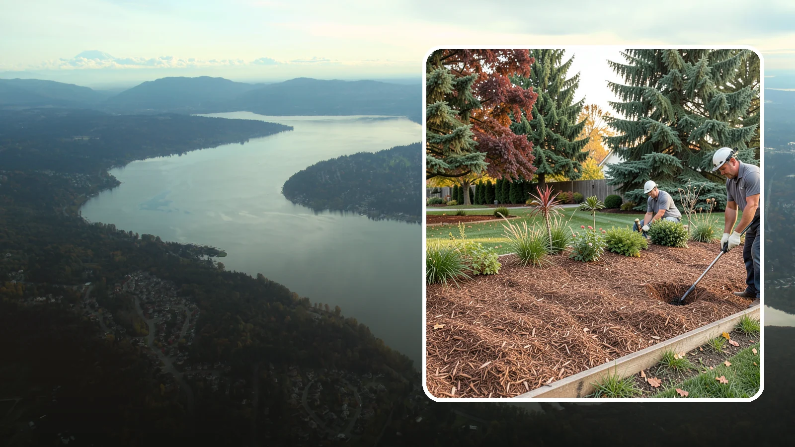 Fir Bark Installation in Sammamish, King County, WA - We install chunky Douglas fir bark that drains beautifully and gives large beds a rugged, natural texture.