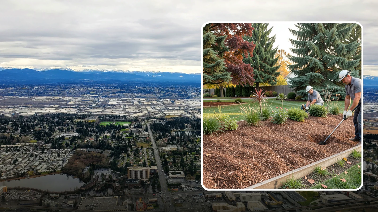 Fir Bark Installation in SeaTac, King County, WA - We install chunky Douglas fir bark that drains beautifully and gives large beds a rugged, natural texture.