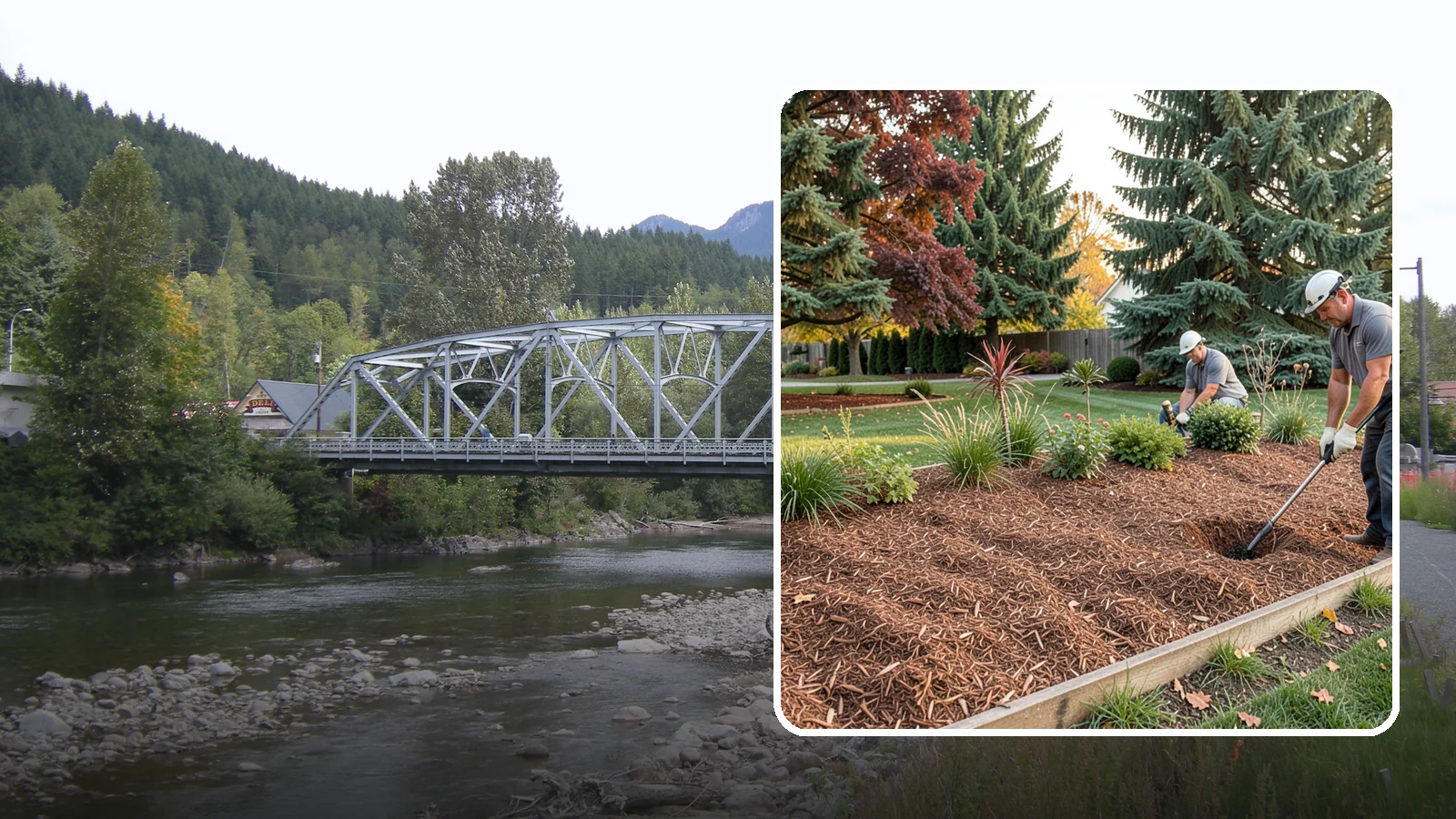 Fir Bark Installation in Skykomish, King County, WA - We install chunky Douglas fir bark that drains beautifully and gives large beds a rugged, natural texture.