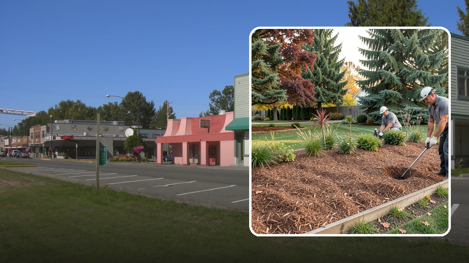 Fir Bark Installation in Snoqualmie, King County, WA - We install chunky Douglas fir bark that drains beautifully and gives large beds a rugged, natural texture.