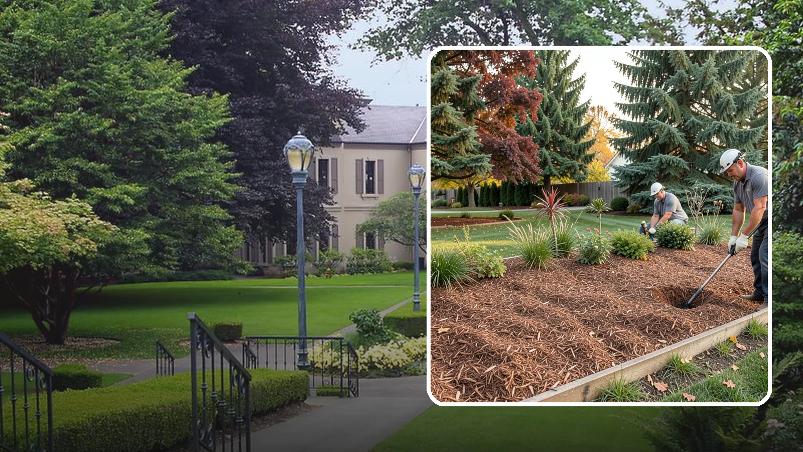 Fir Bark Installation in Woodinville, King County, WA - We install chunky Douglas fir bark that drains beautifully and gives large beds a rugged, natural texture.
