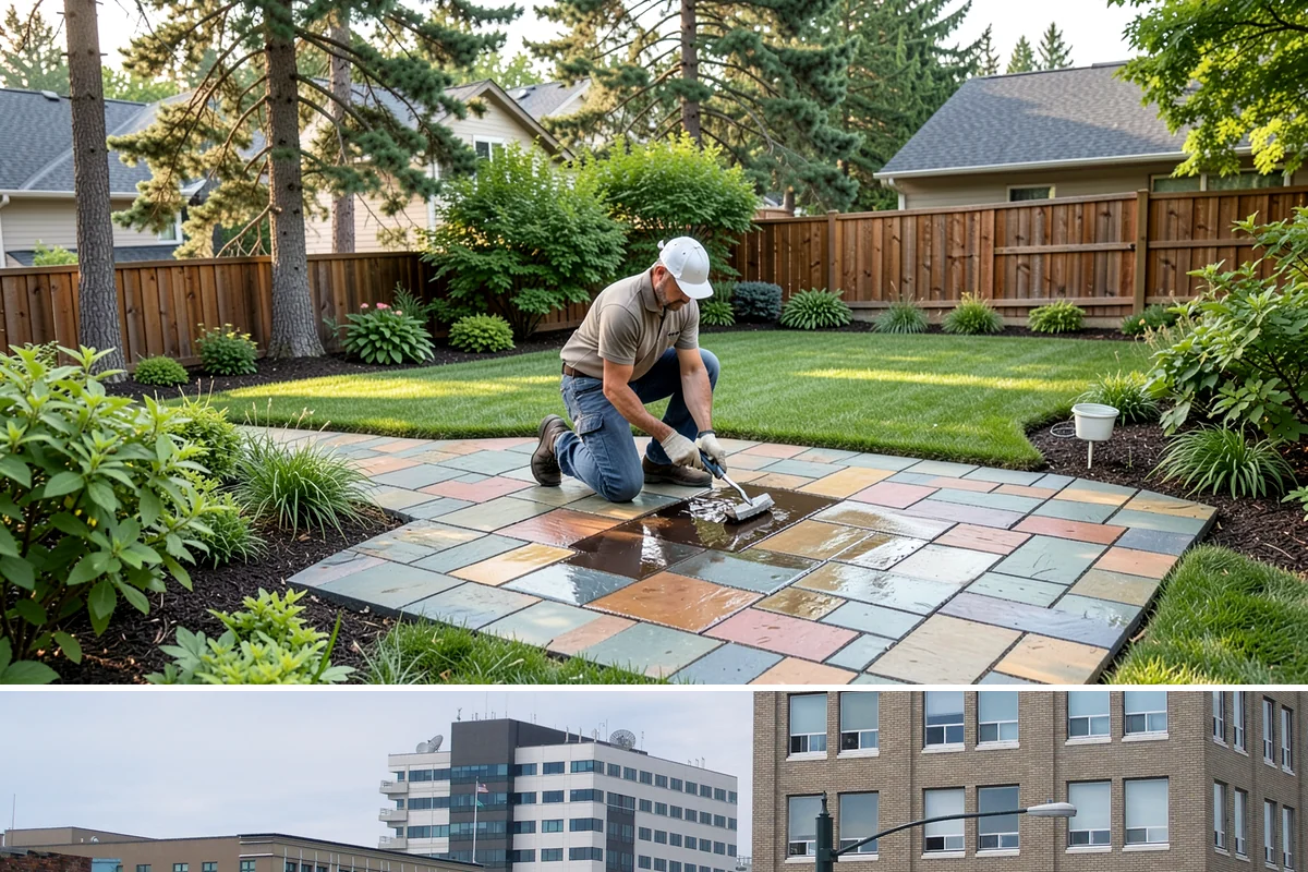 Flagstone Installation in Everett, Snohomish County, WA - Best installed spring through fall when dry-set joints can settle, though sheltered paths can be built during drier winter breaks.