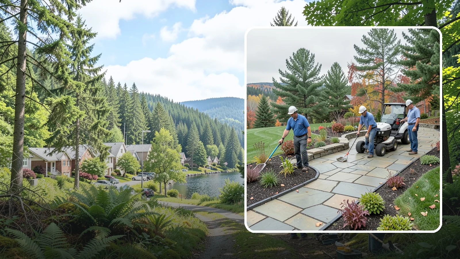 Flagstone Installation in Lake Forest Park, King County, WA - Irregular flagstone laid in flowing, natural patterns for rustic PNW garden paths, patios, and stepping-stone walkways.